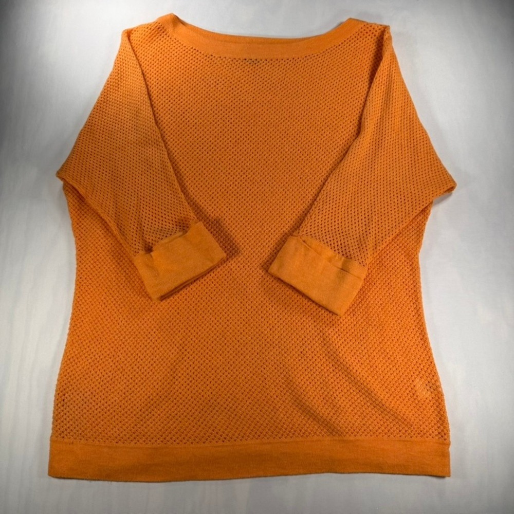 J. Jill Sweater Shirt Women XS Orange Open Knit Mesh Boat Neck 3/4 Sleeve Top
